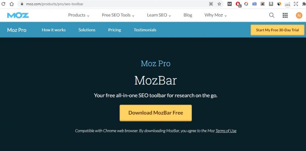 Top 10 Chrome Extensions in Hindi- Moz Bar